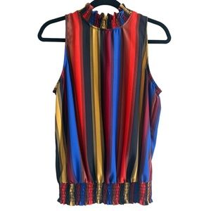 NWT Evereve Allison Joy Red and Yellow Ruffled Mock Neck Tank Top